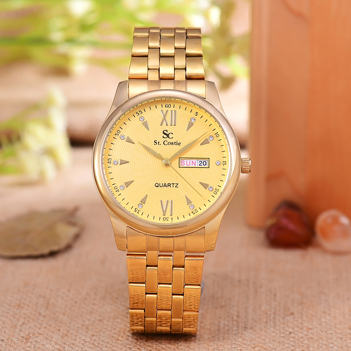 Saint Costie Original Brand - Jam Tangan Pria - Body Gold - Gold Dial - Stainless Steel Band - SC-RT-8005G-T/H-GG-GOLD