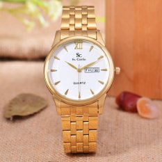 Saint Costie Original Brand, Jam Tangan Pria - Body Gold - White Dial - Stainless Steel Band - SC-RT-8008G-T/H-GW
