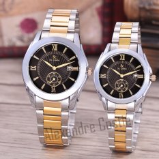 Saint Costie Original Brand, Jam Tangan Pria dan Wanita - Body Silver/Gold - Black Dial - Stainless Stell Band - SC-RT-8002GL-TGL-SGB-KOMB-Detik-COUPLE