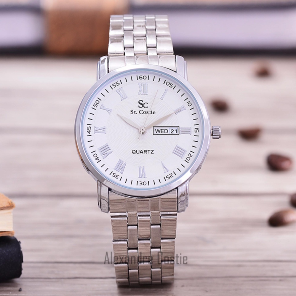 Saint Costie Original Brand, Jam Tangan Wanita - Body Silver - White Dial - Stainless Steel Band - SC-RT-8011L-TH-SW-PNP