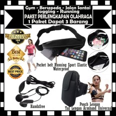 Sale Paket Accesories Olahraga 3 IN 1 - Pocket belt Running Sport Elastic Tas Lari Sepeda Bag Waterproof Waist + Tas Sport Lengan Gym Jogging & Handsfree