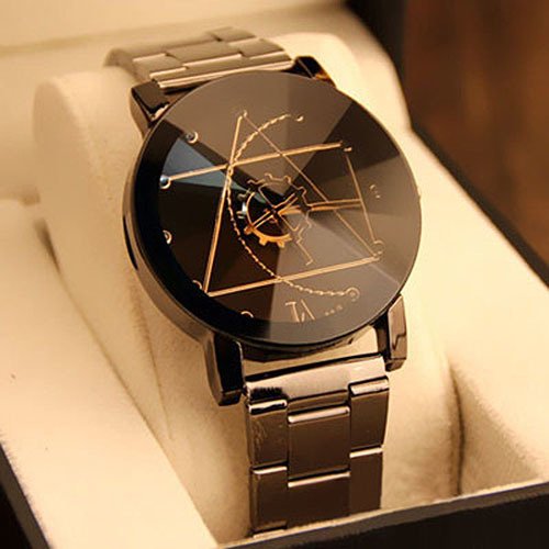 Santorini Jam Tangan Wanita Analog Fashion Watch Stainless Steel Men Women Lady Quartz Analog Wrist Watch - BLACK