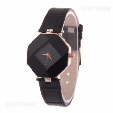 Santorini Jam Tangan Wanita Fashion Faux Leather Luxury Women Analog Quartz Wrist Watch - BLACK