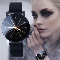 Santorini Jam Tangan Wanita Kulit PU Fashion Stainless Steel Analog Quartz Women Lady Leather Watch - Black