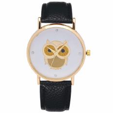 Santorini Jam Tangan Wanita Owl Fashion Casual Analog Leather Women Lady Watch - Black