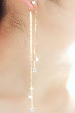 Sanwood® Wanita Berlian Imitasi Paduan Super Panjang Jumbai Anting (Emas)