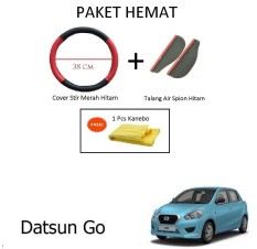 Sarung / Cover Stir / Setir / Steer Mobil Datsun GO Warna Hitam Merah + Talang Air Spion Hitam
