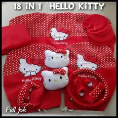 Sarung Jok 18in1 / Car Set / Bantal Mobil Hello Kitty Merah/Putih Jazz, Yaris, March, Avanza, Xenia, Ertiga, dll (Head-rest Tidak Menyatu) (2 Baris)