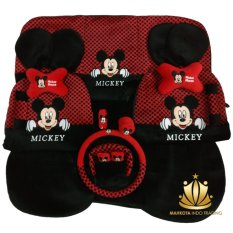 Sarung Jok 18in1 / Car Set / Bantal Mobil Mickey Mouse Merah/Hitam Jazz, Yaris, March, Avanza, Xenia, Ertiga, dll (Head-rest Tidak Menyatu) (2 Baris)