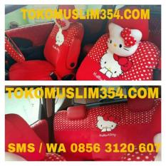 Sarung Jok Bantal Mobil 18 in 1 Hello Kitty Merah (Jok 2 Baris) sandaran kepala bs dicabut (semua mobil bs, kecuali datsun)