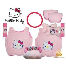 Sarung Jok Mobil Universal 6 in 1 / Bantal Mobil / Car Set Mobil Hello Kitty Pink HK 6in1