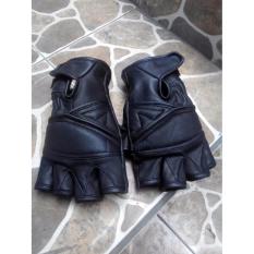 Sarung Tangan Kulit Asli | Sarung Tangan Motor | Sarung Tangan Pria Setengah Jari - Hitam