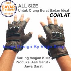 Sarung Tangan Kulit Setengah Jari Asli Garut Bahan Lembut + Batok Protektor - Coklat