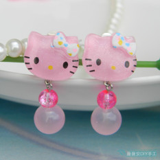 Sayang Merah Muda Anak Hello Kitty Gadis Putri Anting Anting Jepit Tanpa Tindik