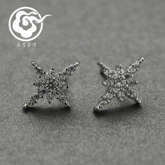 Sederhana 925 Sterling Perak Silang Bintang Pria atau Wanita Anting Bertatah Berlian Anting