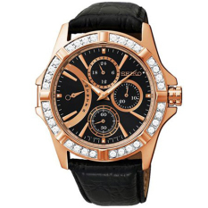 Seiko - Jam Tangan Wanita - Rosegold-Hitam - Strap Hitam - Ring Diamond - SRLZ90P1