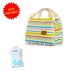 Serba Grosir Murah Salur Cooler Bag Tahan Panas Dingin Motif Garis + Free Ice Gel Pack Baby Cooler Bag 200 Ml / Tas Bekal Makanan / Cooler Bag / Ice Cooler
