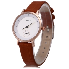 SH KEZZI KW-1080L Wanita QUARTZ Watch Round dengan Kecil Panggil Kedua Pita Kulit Jam Tangan Allwin Coklat Muda-Internasional