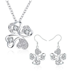 Perhiasan Perak Online Zircon Women Pesta Trendi Anting Kalung Tembaga Set Perhiasan Bridal Rose Emas Plated Tanaman-Intl