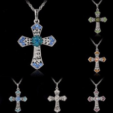 Perhiasan Perak CROSS Crystal Pendant Sweater Jaringan Kalung Wanita Hadiah Kuning-Intl