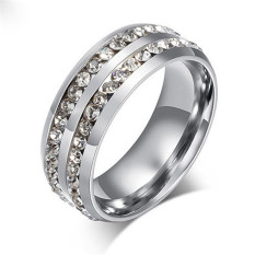 Silver Pria Women Unisex Crystal Stainless Steel Cincin Kawin Jari Cincin