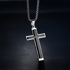 Pria Sederhana Stainless Steel Liontin Bahasa Inggris Doa Bapa Kami Hitam Liontin Perhiasan Rantai Kalung Salib