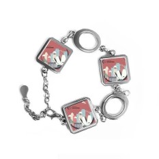 Singapore Flag Places in Moon Shape Square Shape Metal Bracelet Love Gifts Jewelry With Chain Decoration - intl