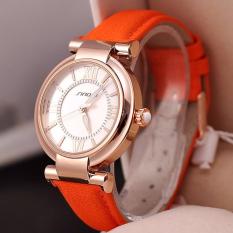SINOBI Casual Leather Womens Watches Top Brand Luxury Lady Clock Women Bracelet Quartz Dress Wrist Watch Wristwatch - Orange Gold