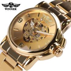 Skeleton Watch Emas Automatic Mechanical Cinta Bentuk Arloji Stainless Steel Strap Wanita Kasual Watch (Emas) (emas)-Intl