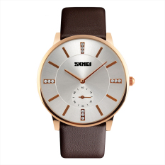 SKMEI 1168 Pria Ultra Tipis Fashion Jam Tangan Kulit Jam Tangan Emas Kuarsa Shell (Coklat)