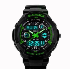 SKMEI 5ATM Waterproof Fashion Men LCD Digital Stopwatch Chronograph Date Alarm Casual Sports Running Wrist Watch 2 Time Zone - intl