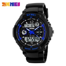 SKMEI 5ATM Waterproof Fashion Pria LCD Digital Stopwatch Chronograph Tanggal Alarm Casual Sports Menjalankan Wrist Watch 2 Zona Waktu- INTL