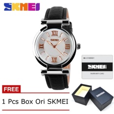 SKMEI 9075 Fahsion Wanita's Jam Tangan Kulit QUARTZ Watch Tahan Air Digital Arloji + _ Gratis BOX _ Hitam