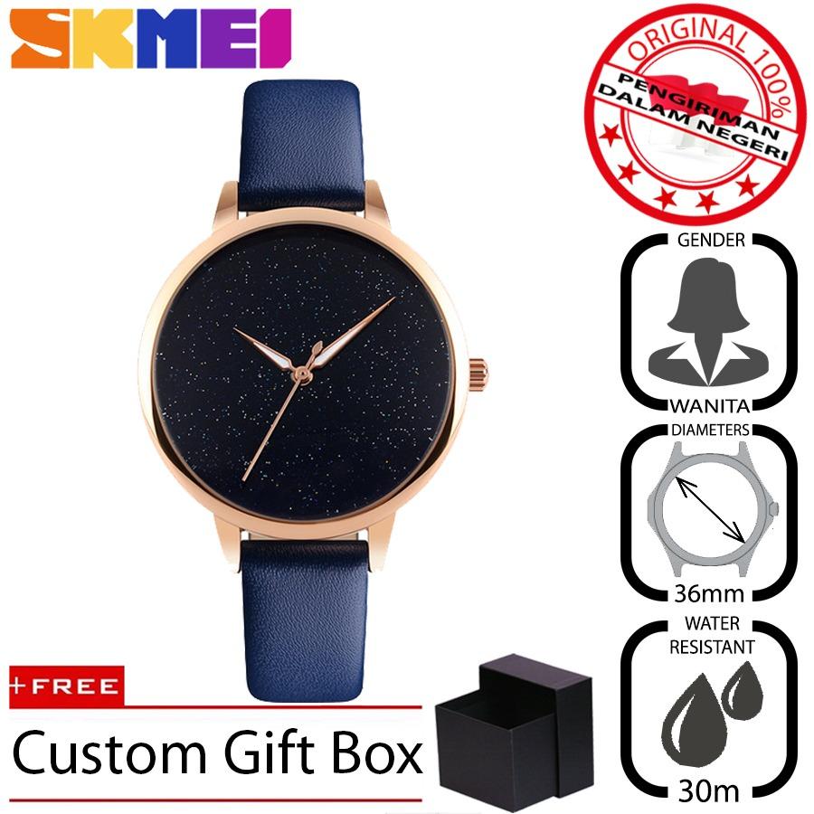 SKMEI 9141 Jam Tangan Wanita Premium Elegant Fashion Analog Kulit 36 mm - Anti Air 30 M - Water Resistant Watches - Gold Black