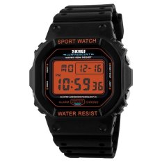 Skmei Merek Jam Tangan Pria LED Digital Watch Black Pu Watchband Dive 50 M Fashion Outdoor Jam Tangan Olahraga 1134 (hitam Orange) -Intl