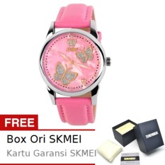 SKMEI Butterfly Pink - Jam Tangan Wanita - Tali Kulit - 9079 Fashion Pink + Free BOX ORI SKMEI