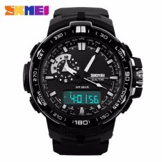 SKMEI Dual Time Men Sport LED Watch Anti Air Water Resistant WR 30m AD1081 Jam Tangan Pria Tali Strap Karet Silicone Digital Analog Wristwatch Fashion Sporty Desain - Hitam