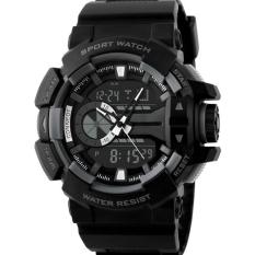 SKMEI Casio Dual Time Men Sport LED Watch Anti Air Water Resistant WR 50m AD1117 Jam Tangan Pria Tali Strap Karet Digital Alarm Wristwatch Wrist Watch Fashion Accessories Stylish Trendy Model Baru Sporty Design - Hitam Abu