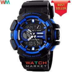 SKMEI Casio Dual Time Men Sport LED Watch Anti Air Water Resistant WR 50m AD1117 Jam Tangan Pria Tali Strap Karet Digital Alarm Wristwatch Wrist Watch Fashion Accessories Stylish Trendy Model Baru Sporty Design - Hitam Biru
