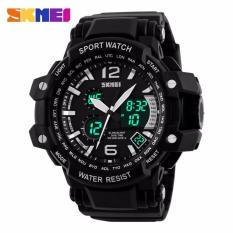 SKMEI Dual Time Men Sport LED Watch Anti Air Water Resistant WR 50m AD1137 Jam Tangan Pria Tali Strap Karet Digital Alarm Wristwatch Wrist Watch Fashion Accessories Stylish Trendy Model Baru Sporty Design - Hitam Putih