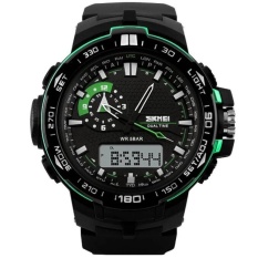 SKMEI Casio Dual Time Men Sport LED Watch Anti Air Water Resistant WR 30m AD1081 Jam Tangan Pria Tali Strap Karet Silicone Digital Analog Wristwatch Fashion Sporty Desain - Hitam Biru