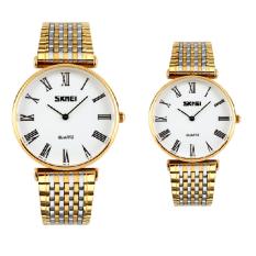 SKMEI Jam Tangan Pria Wanita Couple Casual Stainless Strap Water Resistant 30m 9105 CS - Gold White