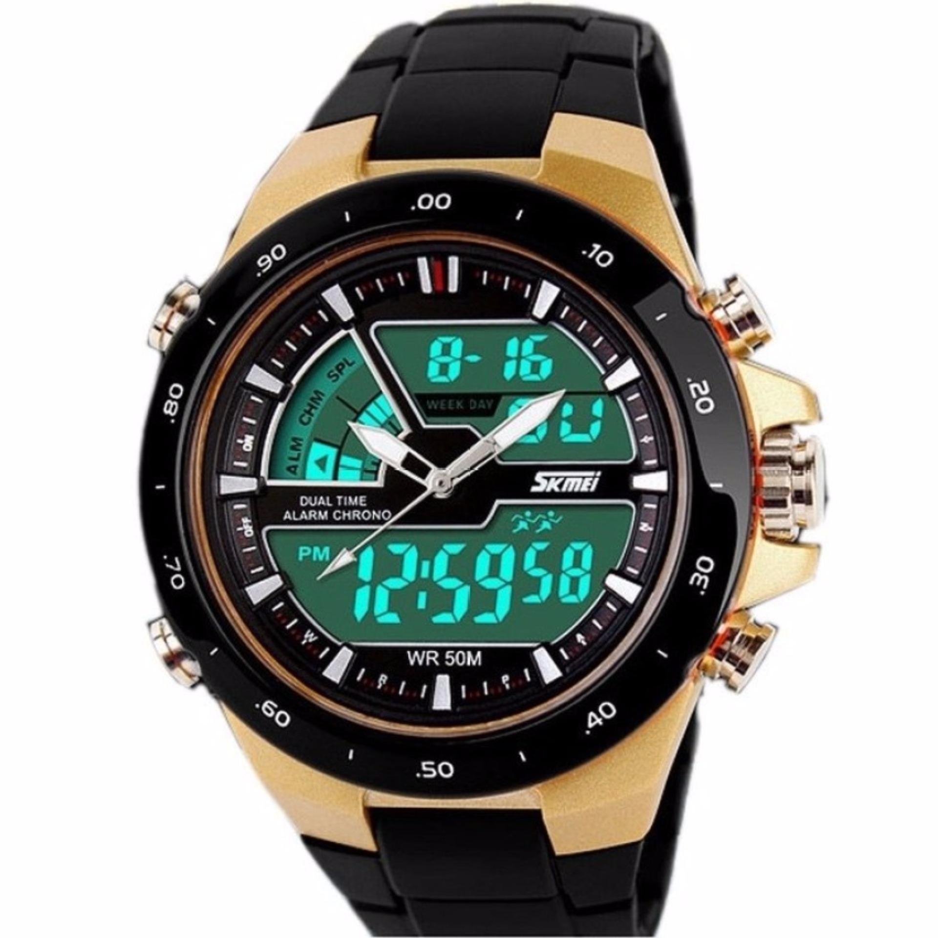 SKMEI Dual Time AD1016 Jam Tangan Pria Digital Analog Watch Water Resistant Anti Air 50m Strap Mika Fashion Trendy Design Best Seller Original - Hitam