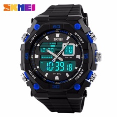 SKMEI Dual Time Casio Men Sport LED Anti Air Water Resistant WR 50m AD1092 Jam Tangan Pria Tali Karet Digital Analog Alarm Wristwatch Wrist Watch Fashion Sporty Design - Hitam Biru