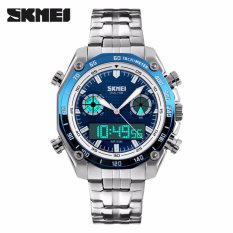 SKMEI Force Biru - Jam Tangan Pria - Rantai Stainless Steel - 1204 Elegant Blue + Free Box Jam Tangan Flash