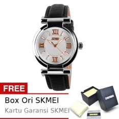 Jam Tangan Fashion Wanita SKMEI 9075 Fragrant Hitam Strap Kulit Original Tahan Air 3 ATM + Free BOX ORI SKMEI