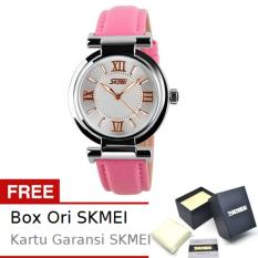 SKMEI Fragrant Pink - Jam Tangan Wanita - Tali Kulit - 9075 Fashion Pink + Free BOX ORI SKMEI