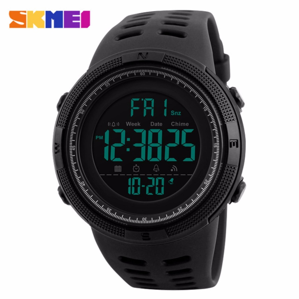 SKMEI Jam Tangan 1251 Men Sports Watches Countdown Double Time Watch Alarm Chrono Digital Wristwatches 50M Waterproof Relogio Masculino - Black