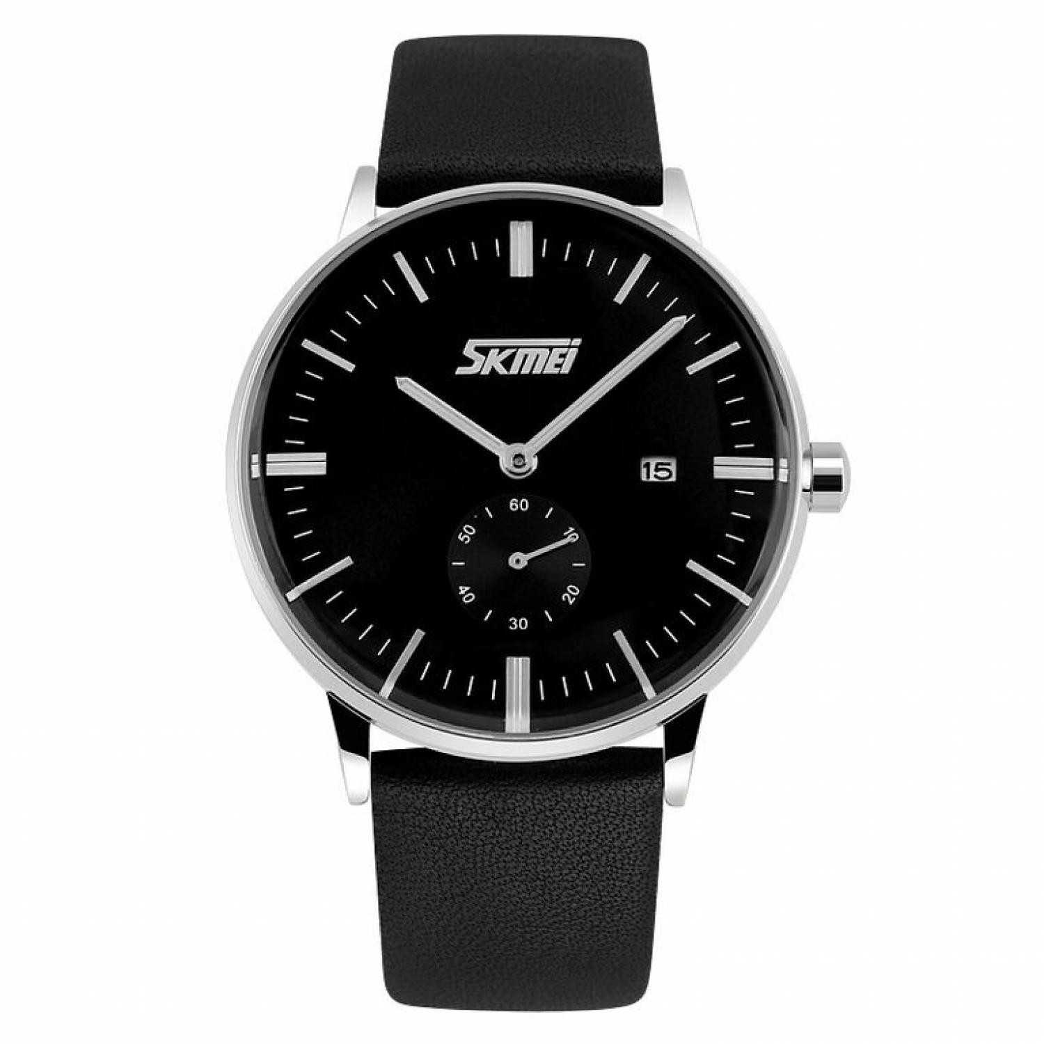 Skmei Jam Tangan Pria Casual Men 9083CL Leather Strap Tali Kulit Water Resistant 30m Kerja Elegant Maskulin Watch - Hitam