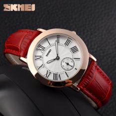 SKMEI Jam Tangan Wanita Fashion Watch Water Resistant Anti Air WR 30m Casual Ladies Leather Strap Tali Kulit 1083CL Accessories Trendy Model Baru - Merah